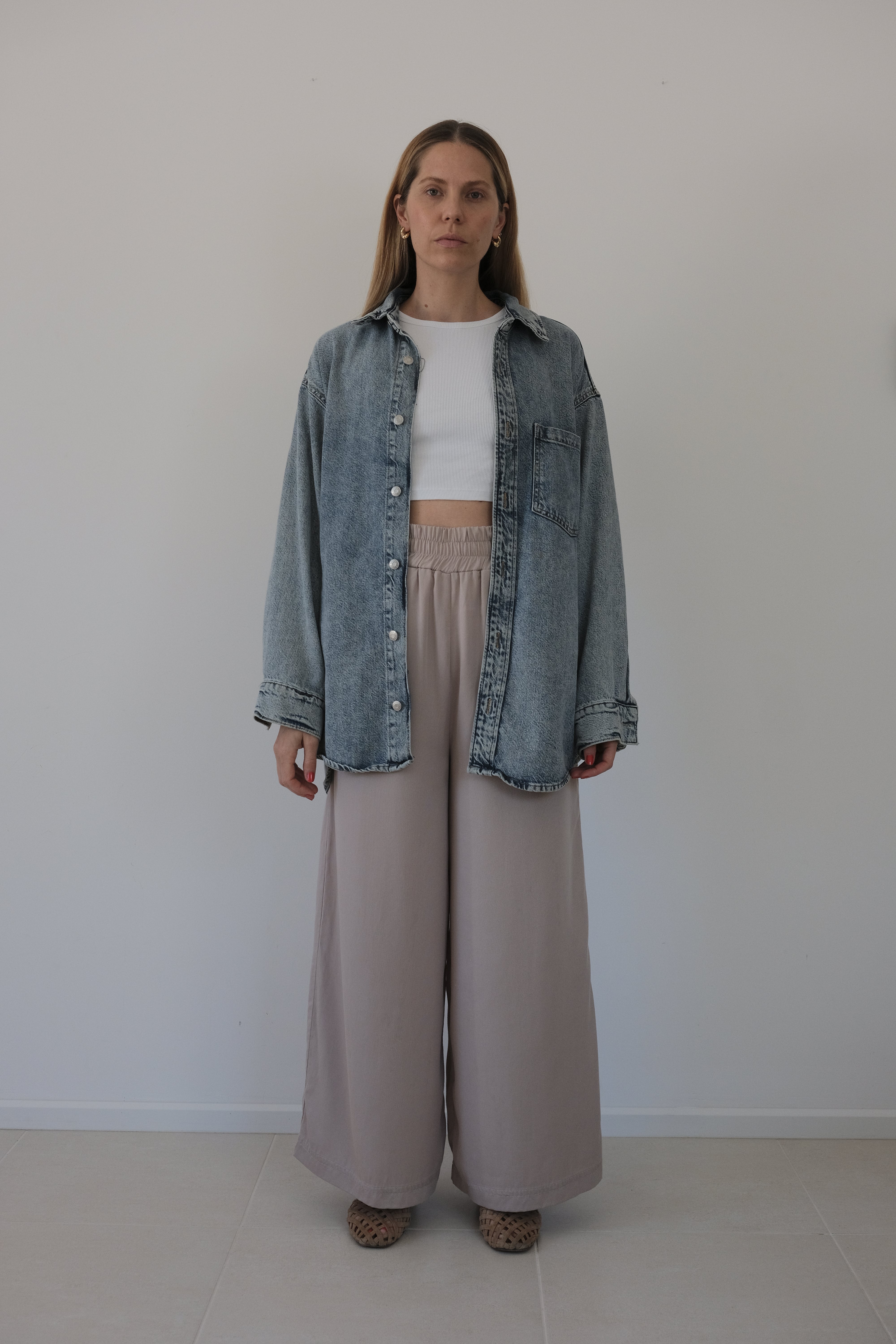 Madrid Wide Leg Tencel Trousers (Sand)