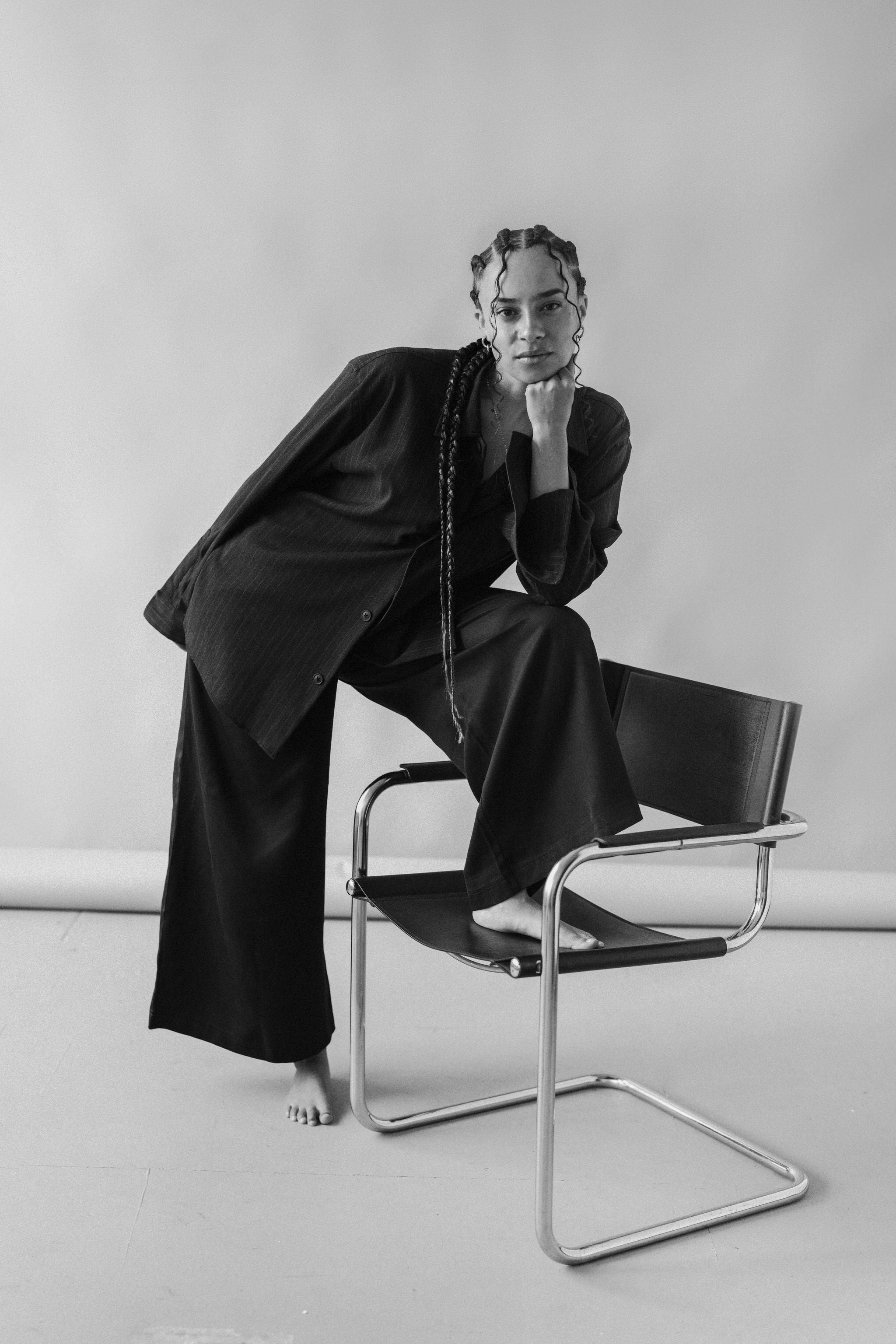 Madrid Wide Leg Tencel Trousers (Navy)