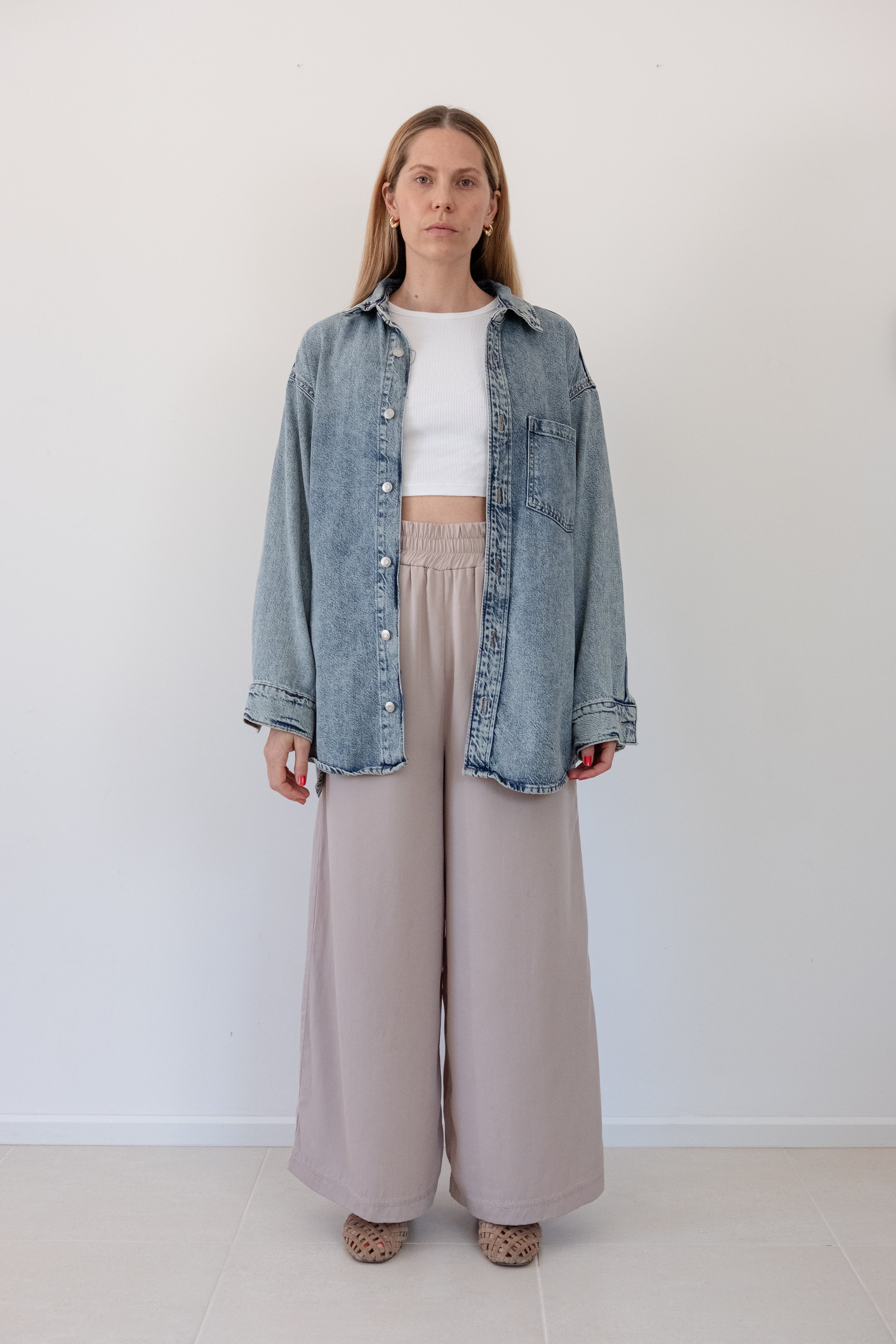 Madrid Wide Leg Tencel Trousers (Sand)