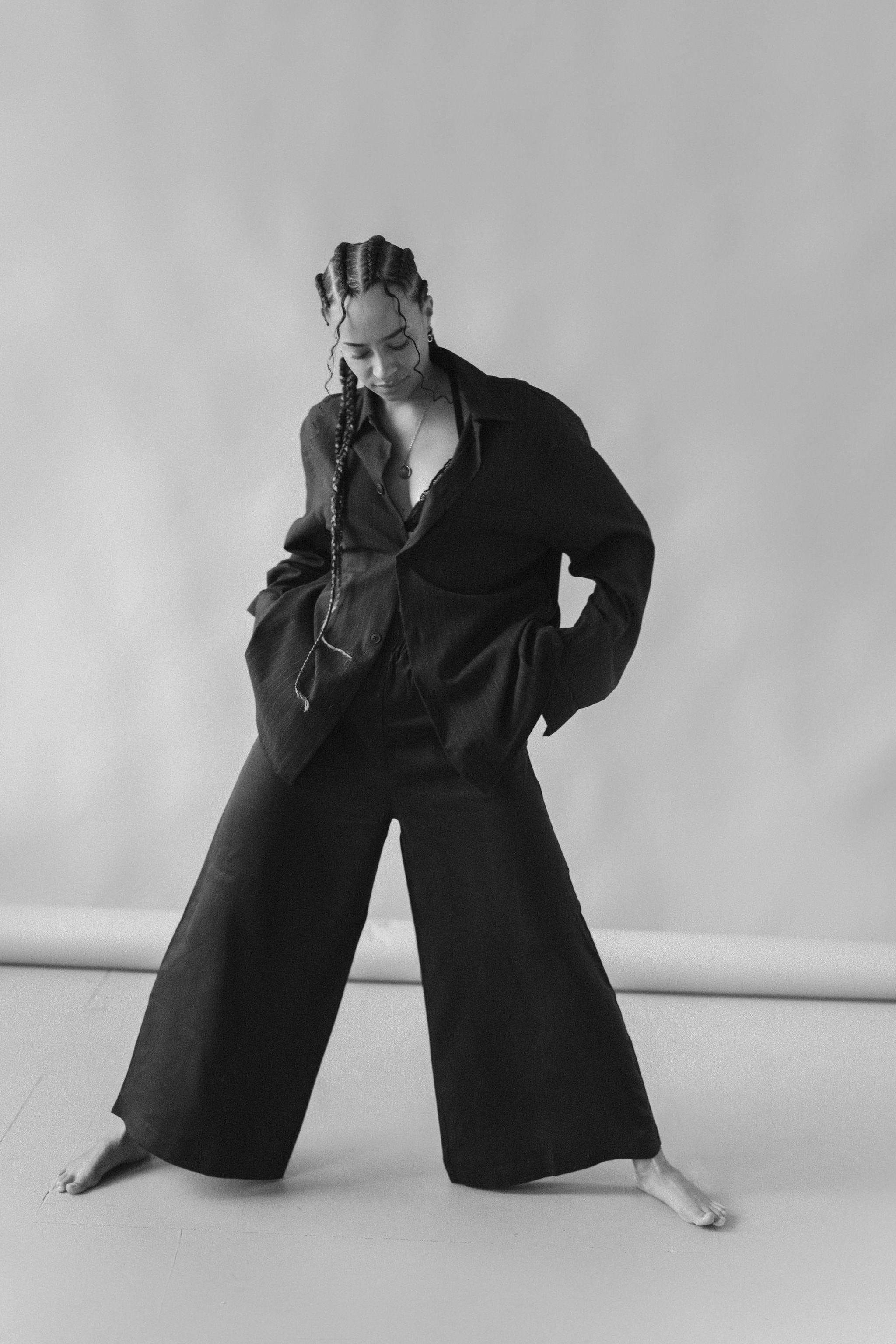 Madrid Wide Leg Tencel Trousers (Navy)